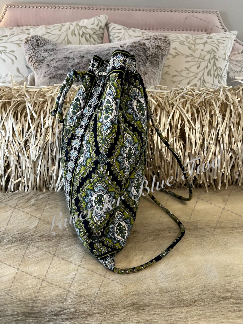 Vintage VERA BRADLEY Cambridge 2007 Drawstring Zipper Front Backpack Y2K Green - Picture 7 of 12